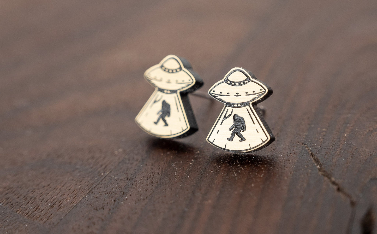 UFO Bigfoot Stud Earrings/Paranormal Stud Earrings
