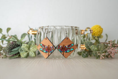 Dragonfly half Earrings/ Wood earrings/ Rainbow Iridescent Acrylic
