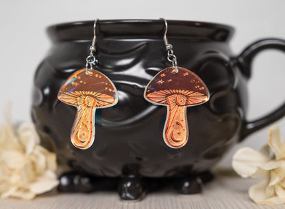 Mystical Mushroom Earrings/Rainbow iridescent Earrings
