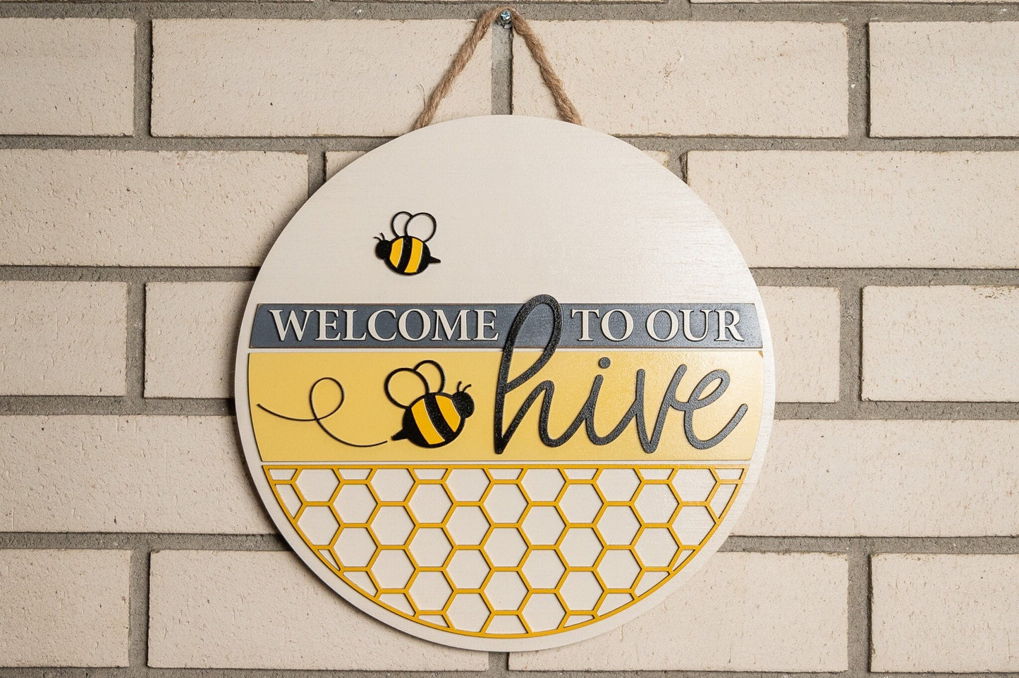 Welcome to our hive Wall Sign - Bee Welcome Sign - Bee Wall Decor - Cute Bee Door Sign