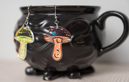 Mystical Mushroom Earrings/Rainbow iridescent Earrings