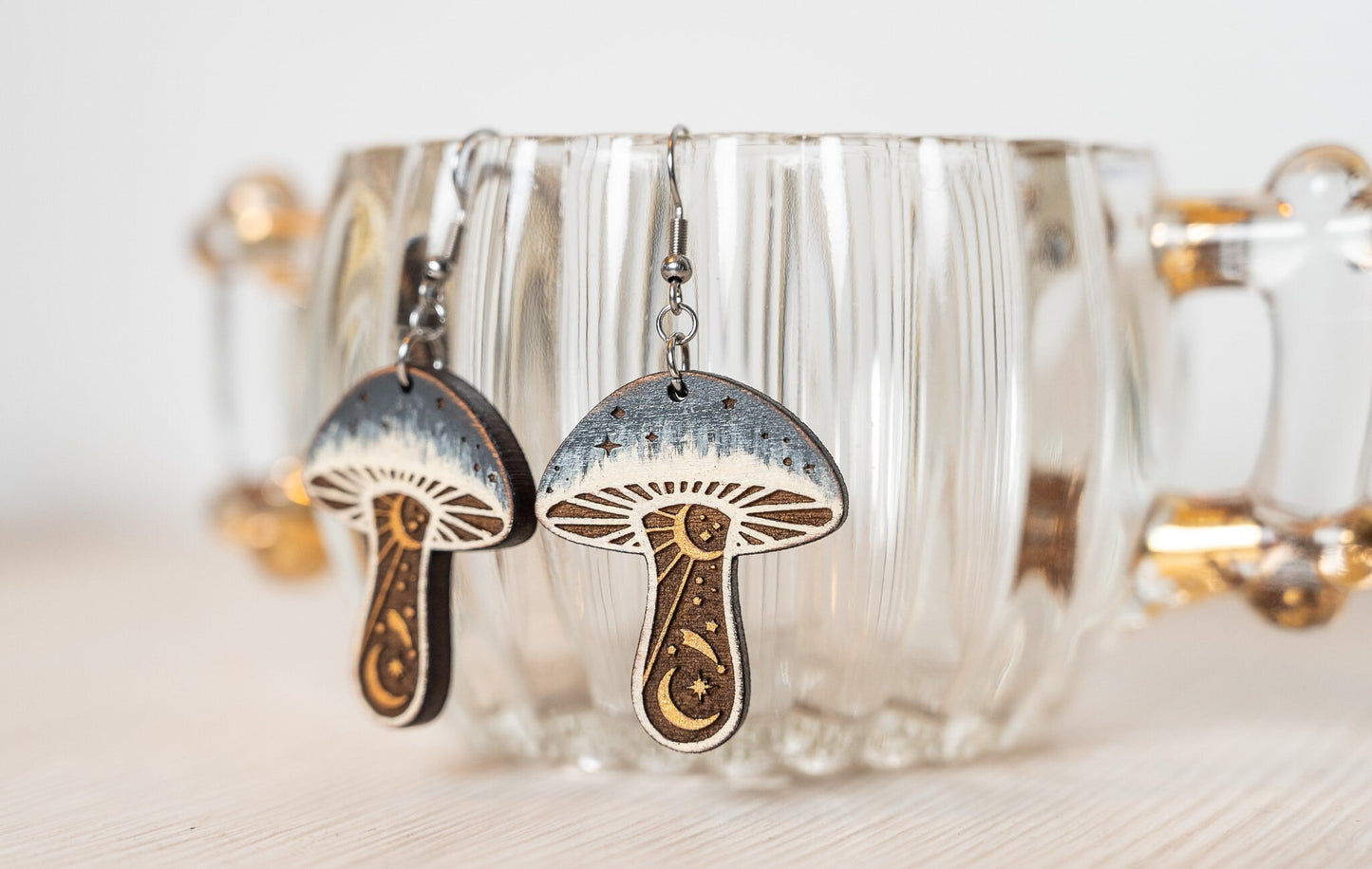 Mystical Mushroom Earrings/Rainbow iridescent Earrings
