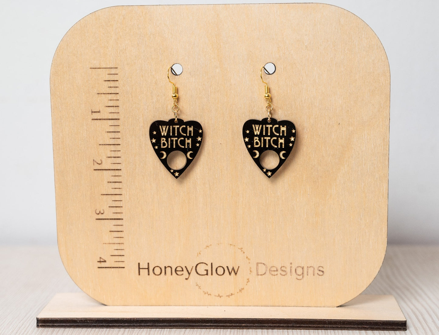 Halloween Earrings - Witch Bitch Ouija Planchette Earrings - Witch Earrings - Halloween Earrings