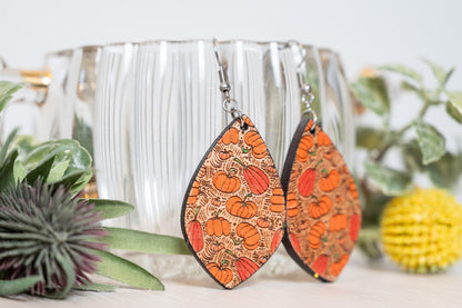 Pumpkin Fall Earrings - Cute Fall Earrings - Pumpkin Pattern Earrings