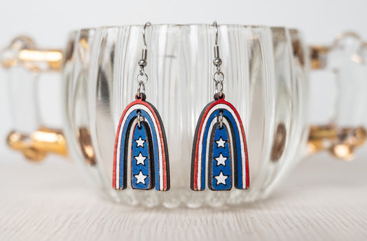 Patriotic Boho Rainbow Earring - 4th of July Earrings - Fourth of July Jewelry- Americana Earrings