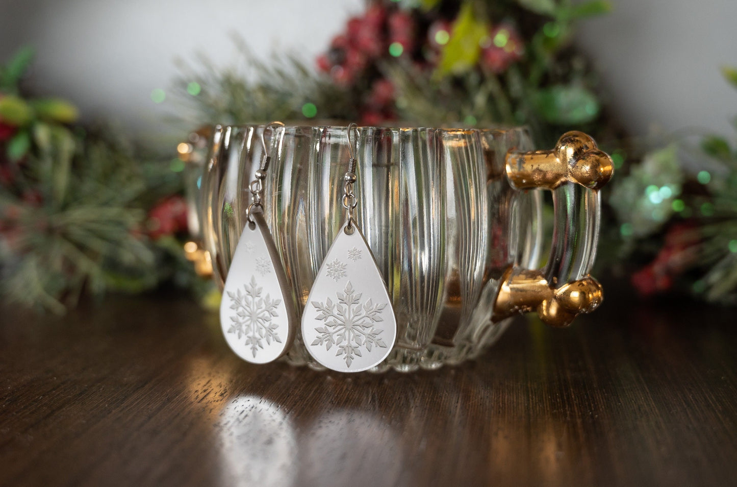 Snowflake Tear drop Earrings