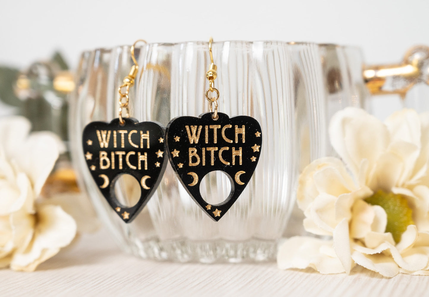 Halloween Earrings - Witch Bitch Ouija Planchette Earrings - Witch Earrings - Halloween Earrings