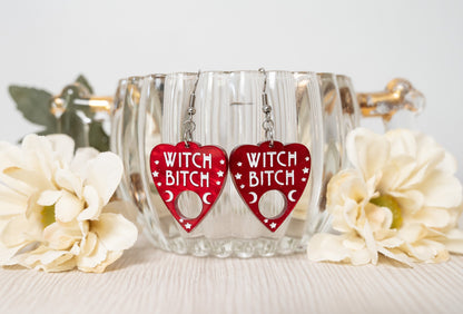 Halloween Earrings - Witch Bitch Ouija Planchette Earrings - Witch Earrings - Halloween Earrings