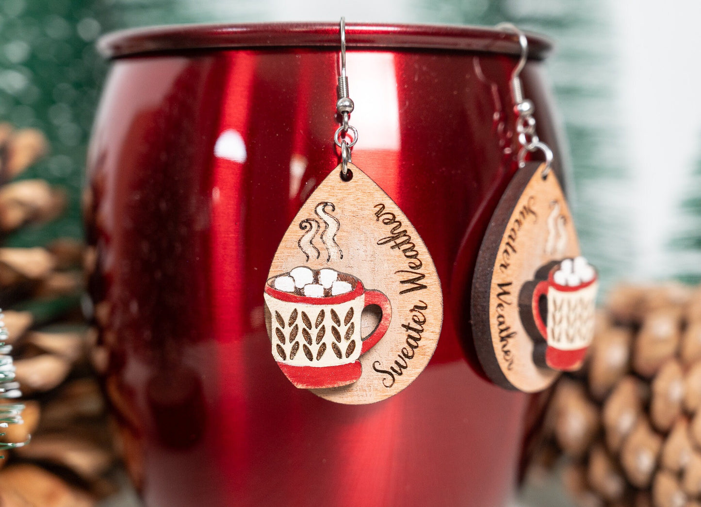 Hot Cocoa Mug Earrings/Christmas Earrings/3d Christmas Earrings