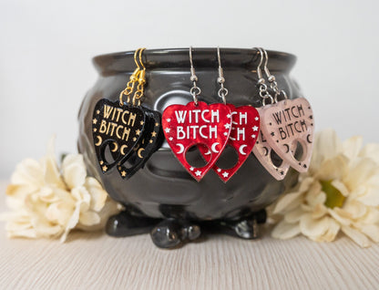 Halloween Earrings - Witch Bitch Ouija Planchette Earrings - Witch Earrings - Halloween Earrings