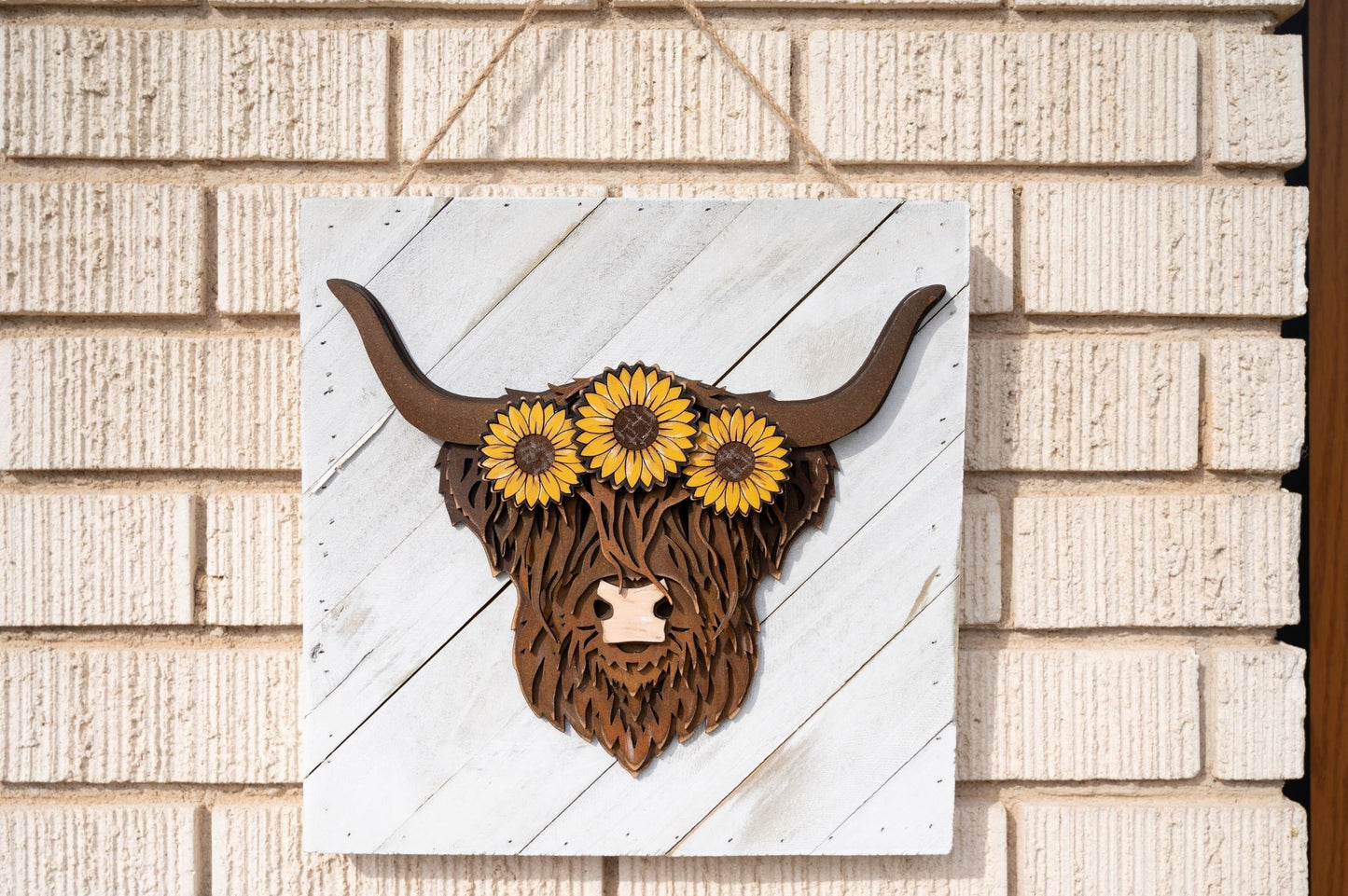 Layered Highland Cow with Crown of Flowers