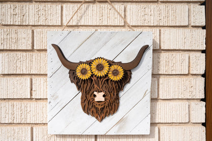 Layered Highland Cow with Crown of Flowers