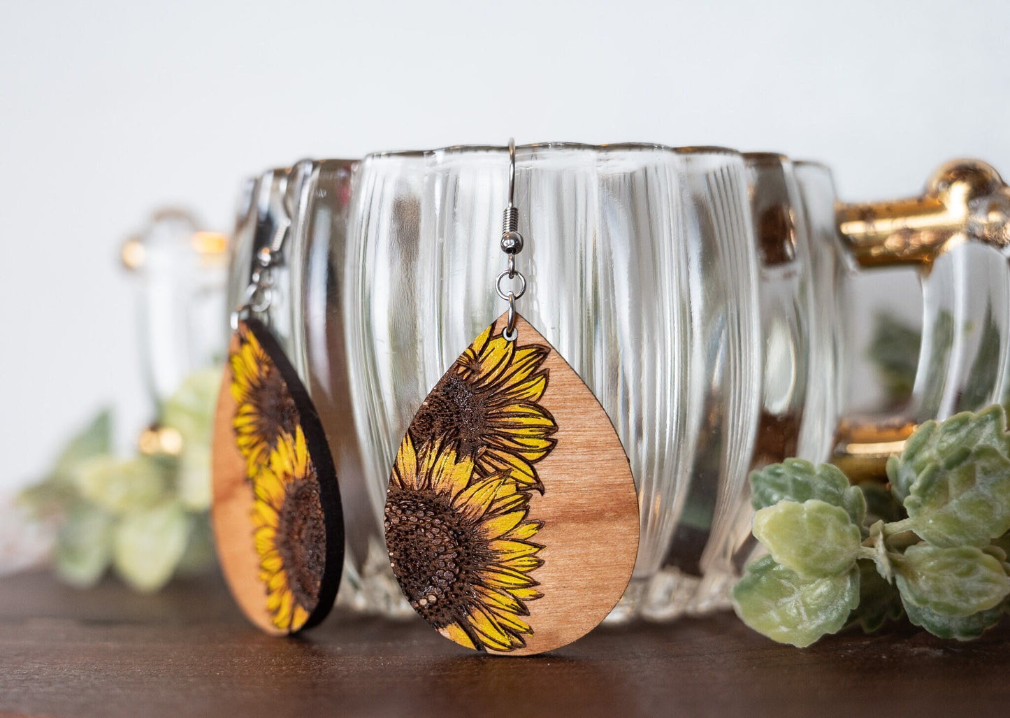 Sunflower Teardrop Earrings - Sunflower Dangle Earrings - Boho Style Sunflower