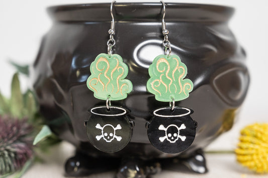 Halloween Earrings - Glow in the Dark Skull Cauldron Earrings/Halloween Earrings