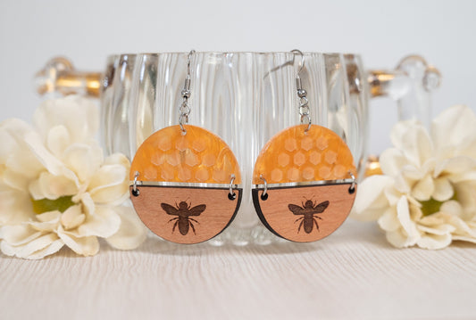 Honeycomb Bee Earrings - Bumble Bee Earrings - Honeycomb Earrings - Summer Bee Earrings