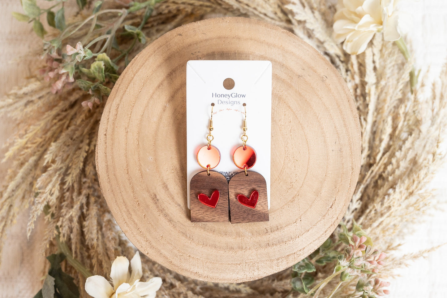 Valentine's Heart Earrings - Rosewood Heart Earrings - Boho Valentine's Day Earrings