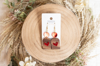 Valentine's Heart Earrings - Rosewood Heart Earrings - Boho Valentine's Day Earrings