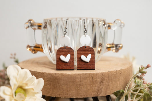 Valentine's Heart Earrings - Rosewood Heart Earrings - Boho Valentine's Day Earrings