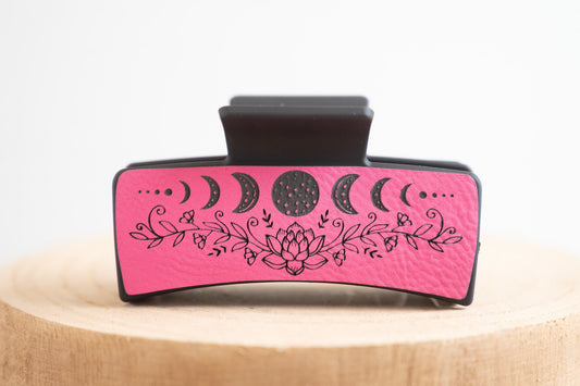 Lotus Flower with Moon Phases Pattern for Hair Clip Claw