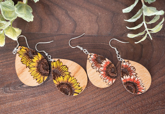 Sunflower Teardrop Earrings - Sunflower Dangle Earrings - Boho Style Sunflower