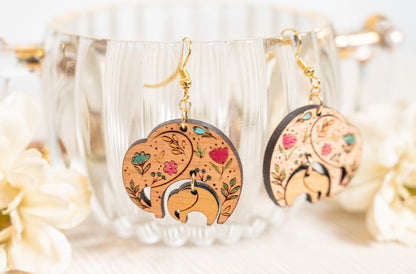 Floral Mom Elephant Earrings