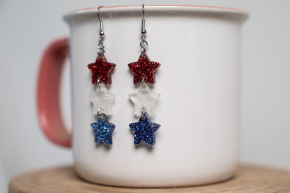 Red White and Blue Glitter Stars Earrings