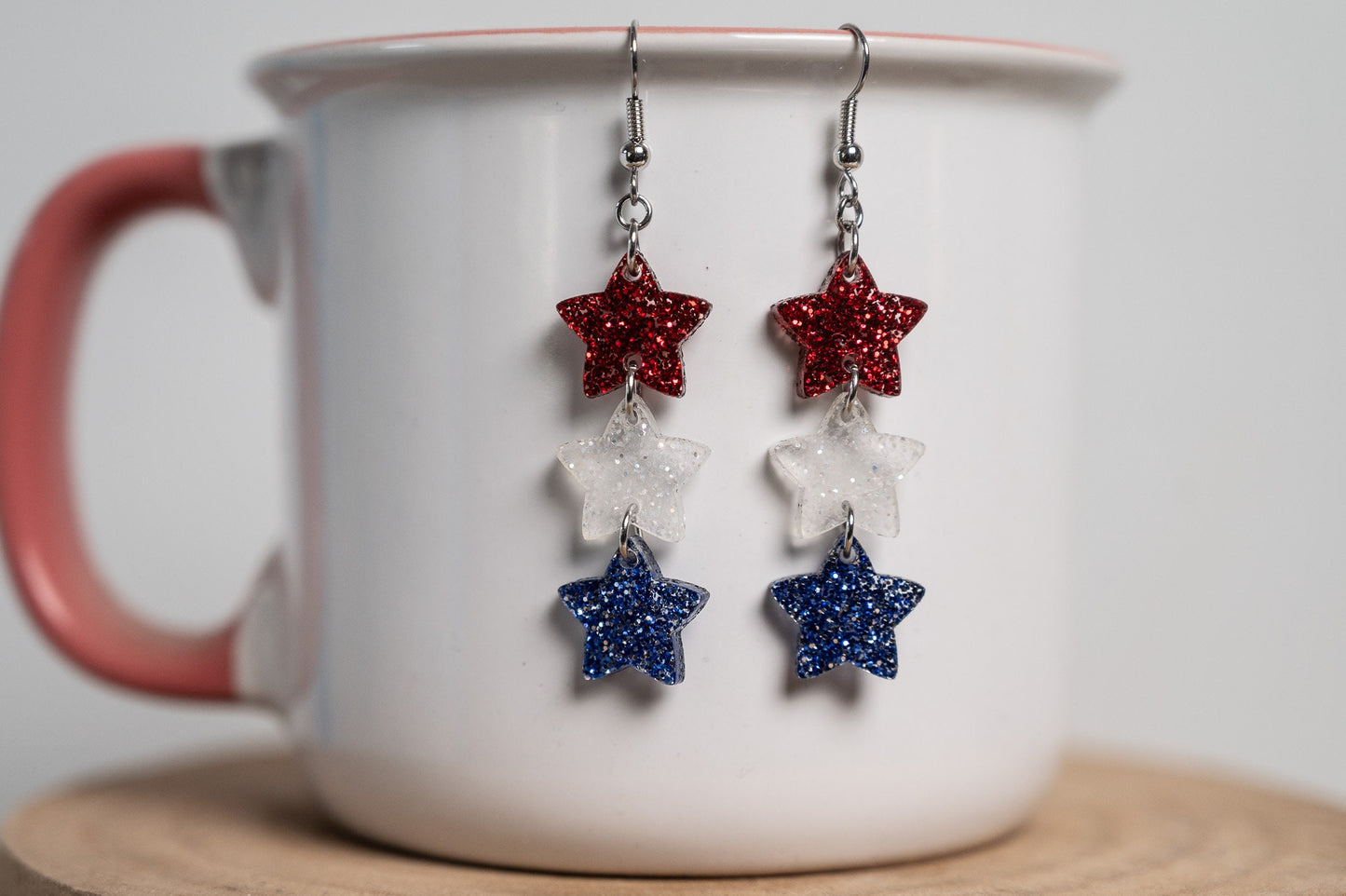 Red White and Blue Glitter Stars Earrings
