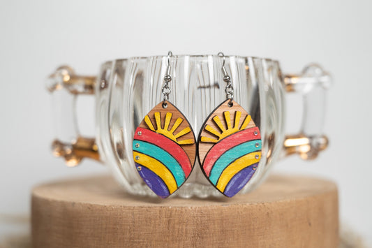 3D Rainbow Sun Teacher Earrings
