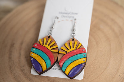3D Rainbow Sun Teacher Earrings
