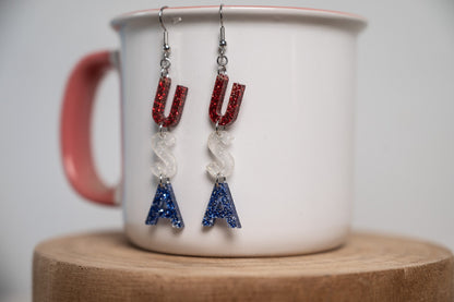 Red White and Blue Glitter Stars Earrings