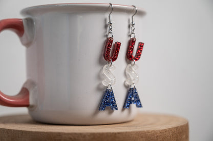 Red White and Blue Glitter Stars Earrings
