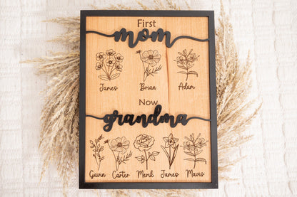 Personalized mom to grandma sign-Mother's day wall decor-Birth flower Sign