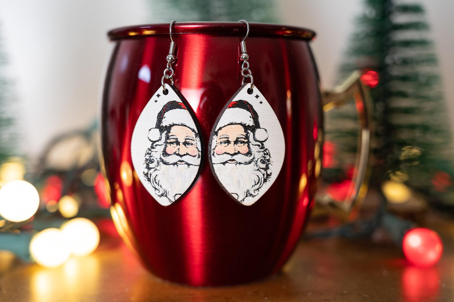 Santa Christmas Earrings - Classic Santa Earrings - Christmas Dangle Earrings