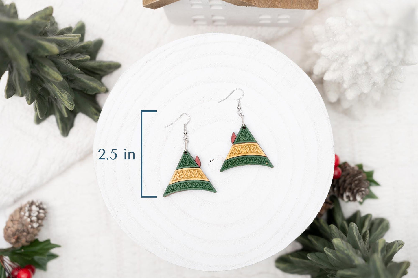 Christmas Elf Earrings - Elf Hat Earrings - Christmas Dangle Earrings