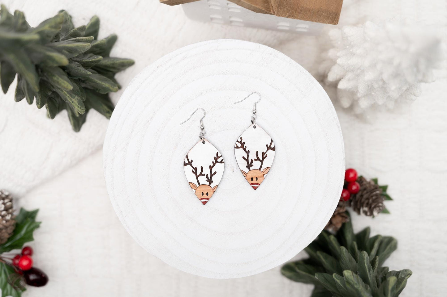 Reindeer Christmas Earrings - Rudolph Earrings - Christmas Dangle Earrings