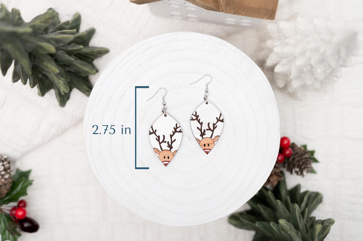 Reindeer Christmas Earrings - Rudolph Earrings - Christmas Dangle Earrings