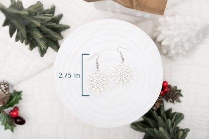 Winter Snowflake Earrings - Glitter Snowflake Earrings - Christmas Dangle Earrings