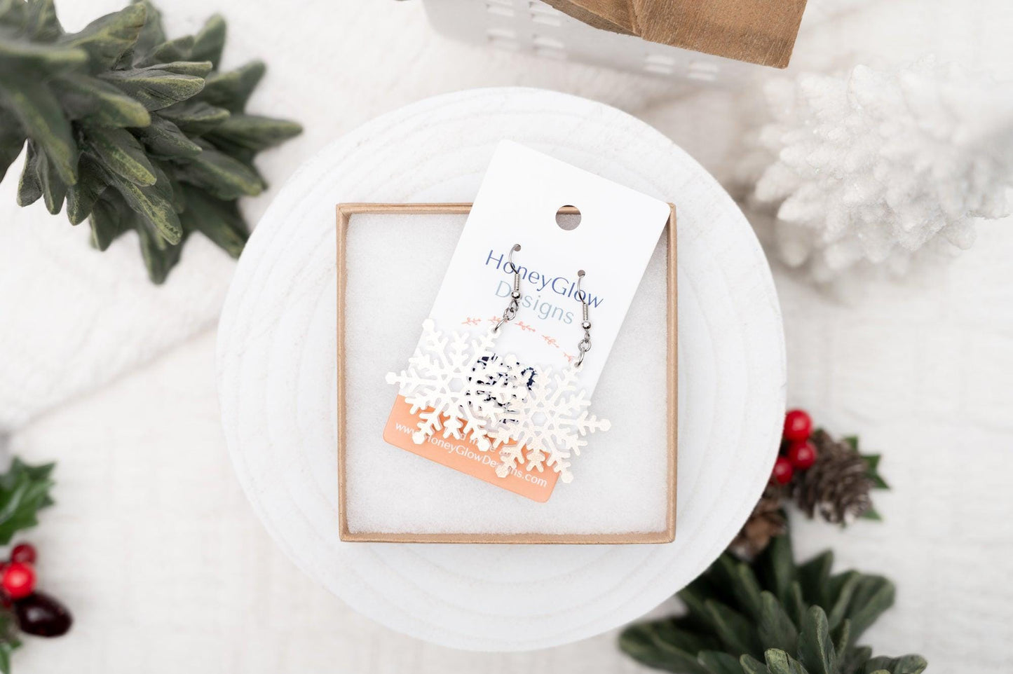 Winter Snowflake Earrings - Glitter Snowflake Earrings - Christmas Dangle Earrings