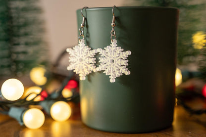 Winter Snowflake Earrings - Glitter Snowflake Earrings - Christmas Dangle Earrings