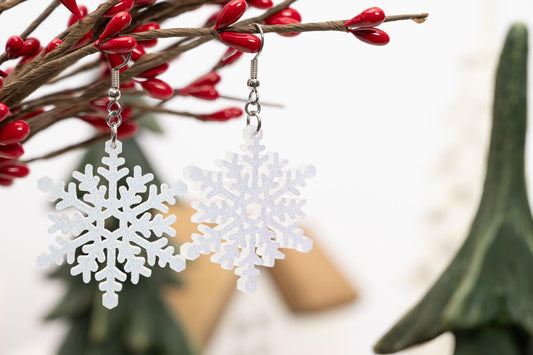 Winter Snowflake Earrings - Glitter Snowflake Earrings - Christmas Dangle Earrings