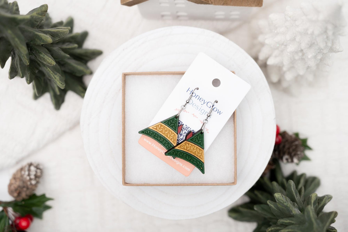 Christmas Elf Earrings - Elf Hat Earrings - Christmas Dangle Earrings