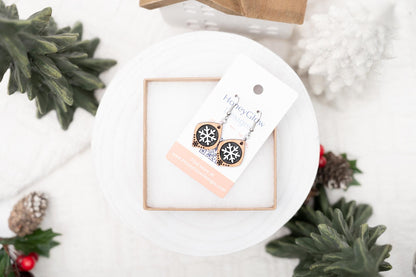 Cute Snowflake Earrings - Wooden Snowflake Earrings - Christmas Dangle Earrings