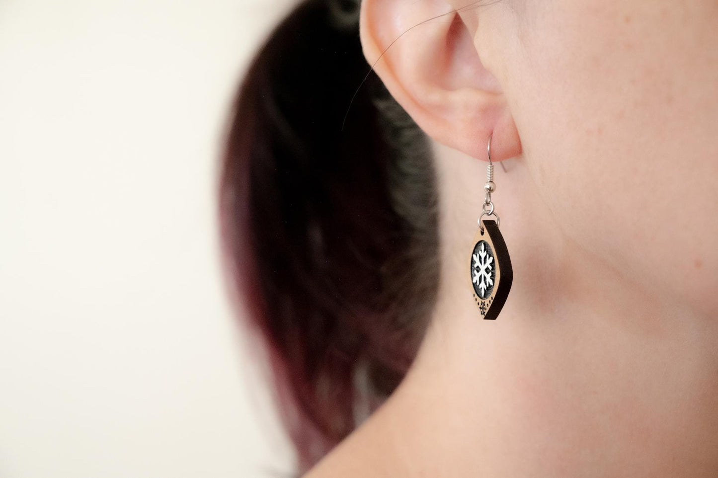 Cute Snowflake Earrings - Wooden Snowflake Earrings - Christmas Dangle Earrings