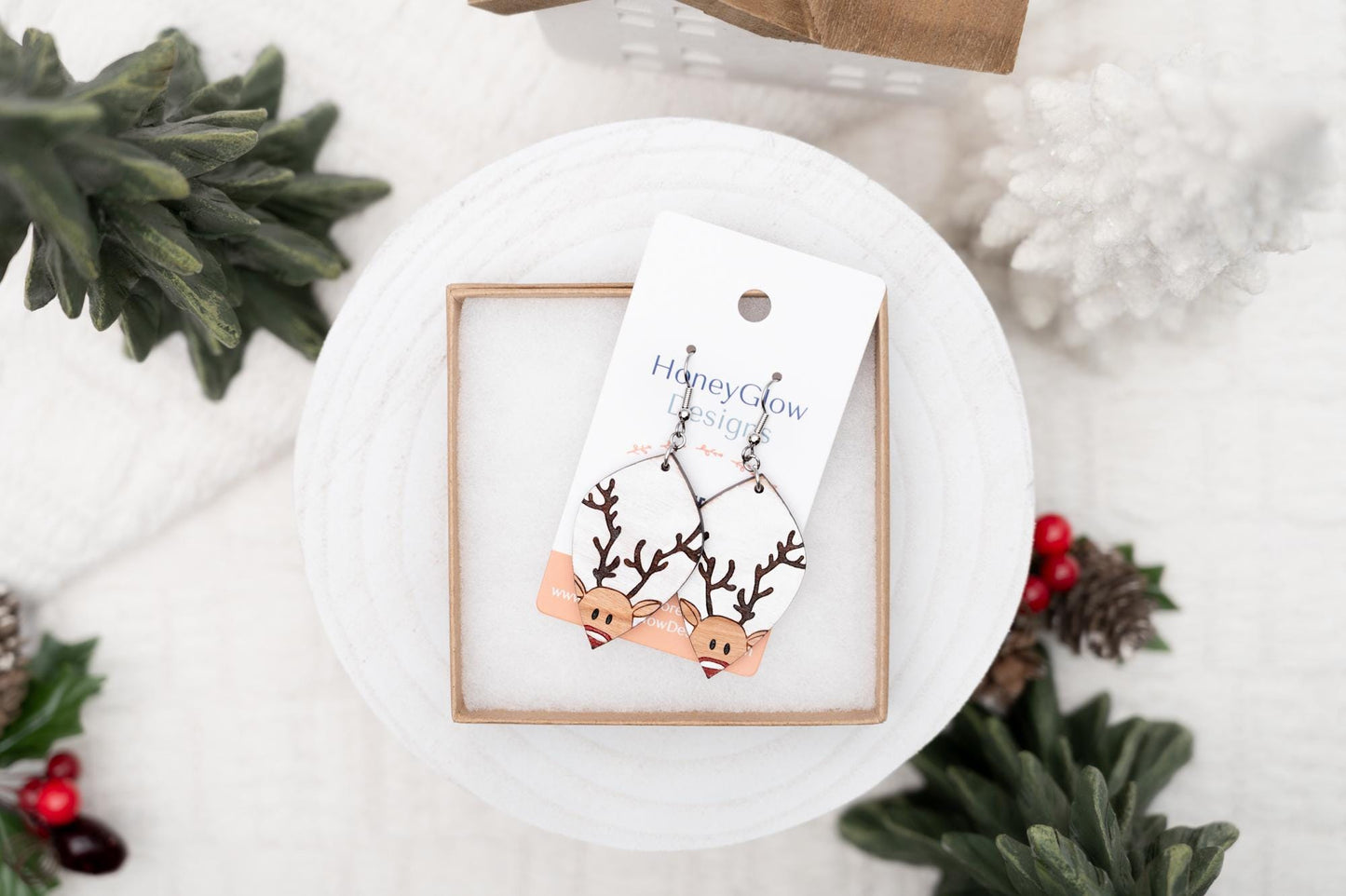 Reindeer Christmas Earrings - Rudolph Earrings - Christmas Dangle Earrings
