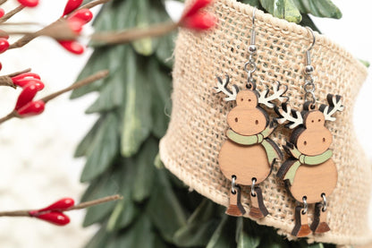 Moose Earrings - Christmas Moose Earrings - Christmas Dangle Earrings