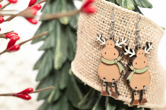 Moose Earrings - Christmas Moose Earrings - Christmas Dangle Earrings