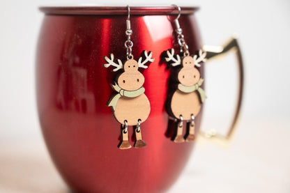 Moose Earrings - Christmas Moose Earrings - Christmas Dangle Earrings