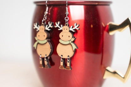 Moose Earrings - Christmas Moose Earrings - Christmas Dangle Earrings