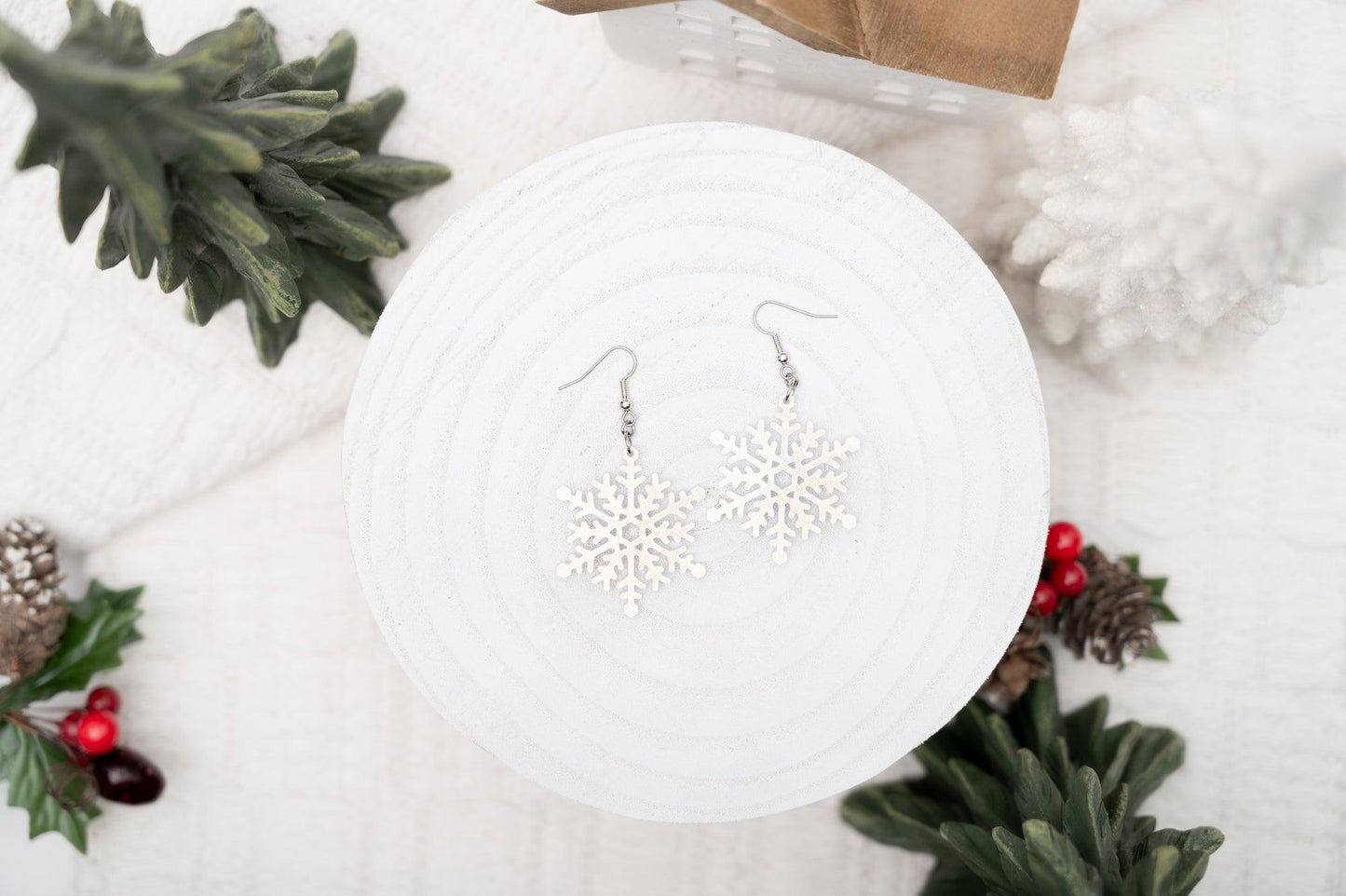 Winter Snowflake Earrings - Glitter Snowflake Earrings - Christmas Dangle Earrings