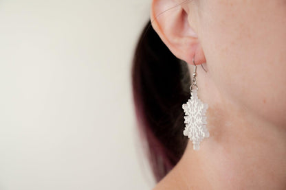 Winter Snowflake Earrings - Glitter Snowflake Earrings - Christmas Dangle Earrings